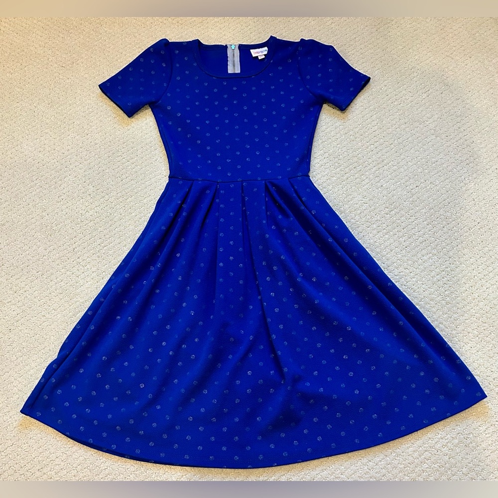 Limited Edition Girls Lularoe Blue Dress With Gold Sparkles Size XXS